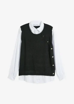 bonprix bonprix Jersey con inserto de blusa Antracita jaspeado Outlet