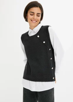 bonprix bonprix Jersey con inserto de blusa Antracita jaspeado Outlet