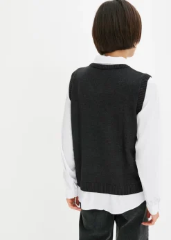 bonprix bonprix Jersey con inserto de blusa Antracita jaspeado Outlet