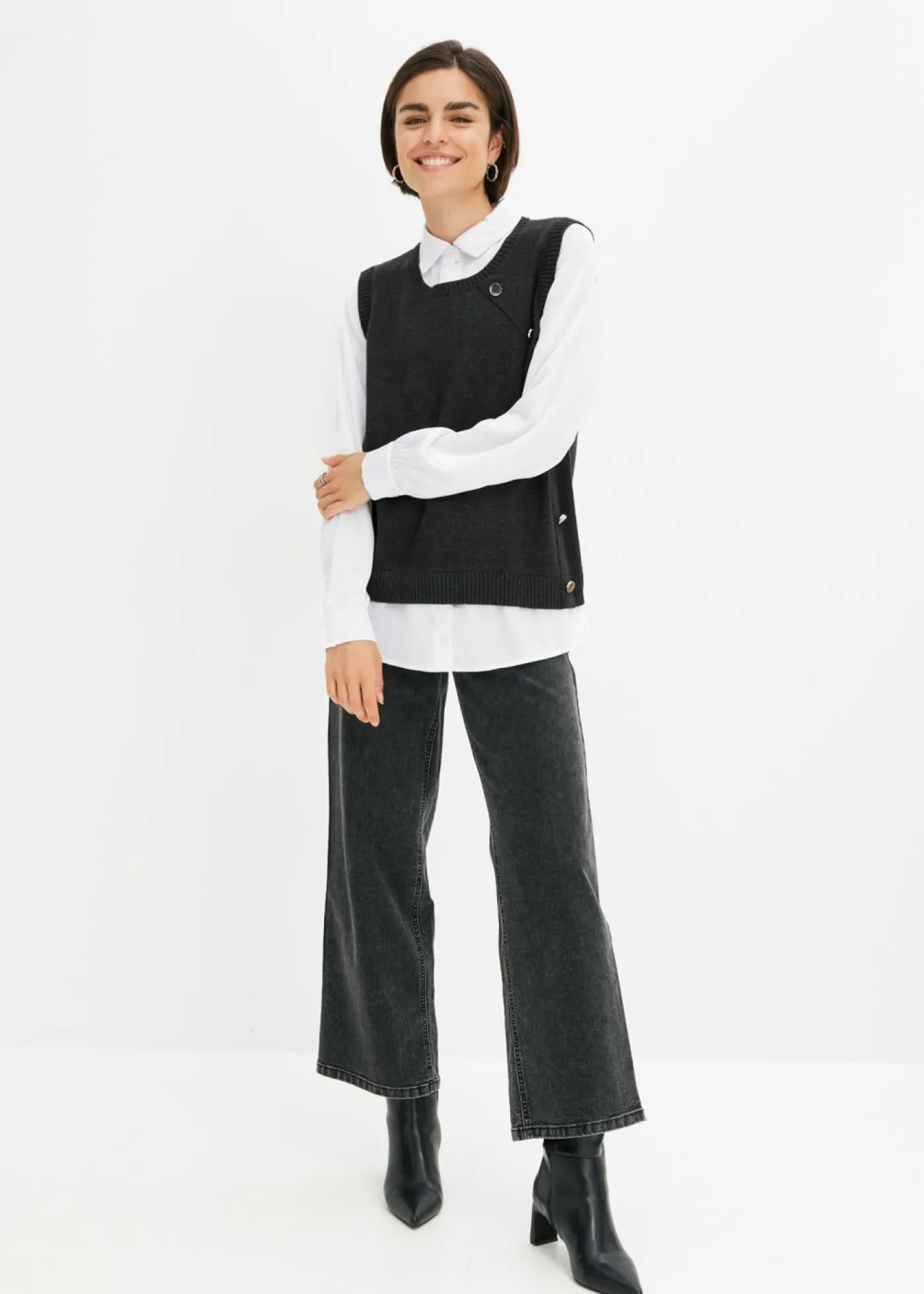bonprix bonprix Jersey con inserto de blusa Antracita jaspeado Outlet