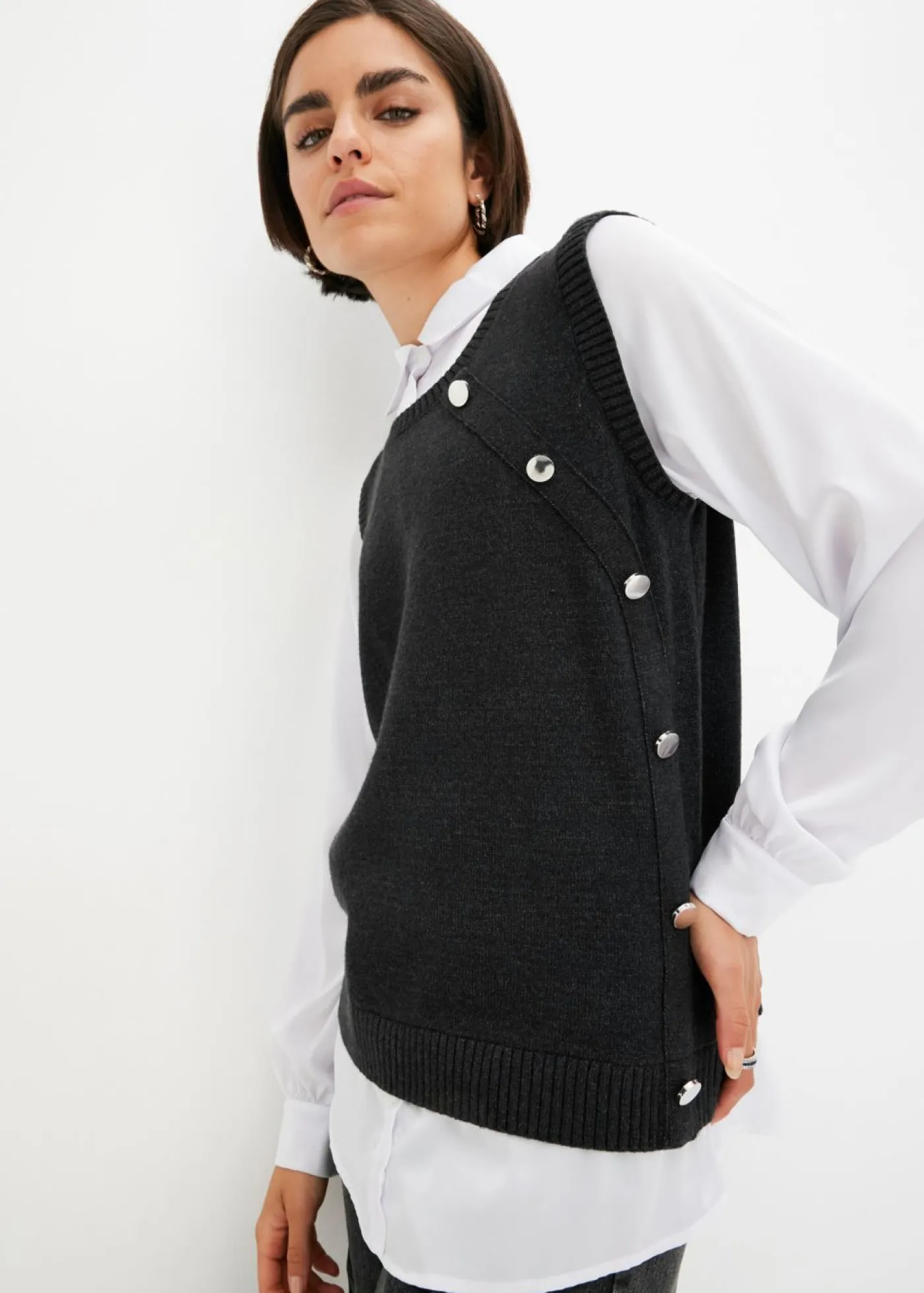 bonprix bonprix Jersey con inserto de blusa Antracita jaspeado Outlet