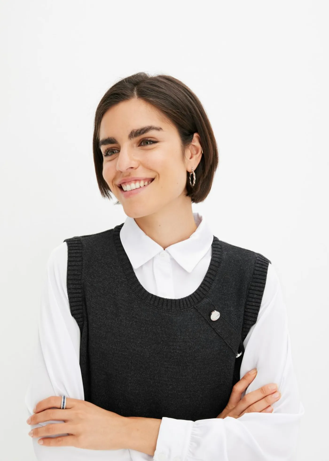 bonprix bonprix Jersey con inserto de blusa Antracita jaspeado Outlet