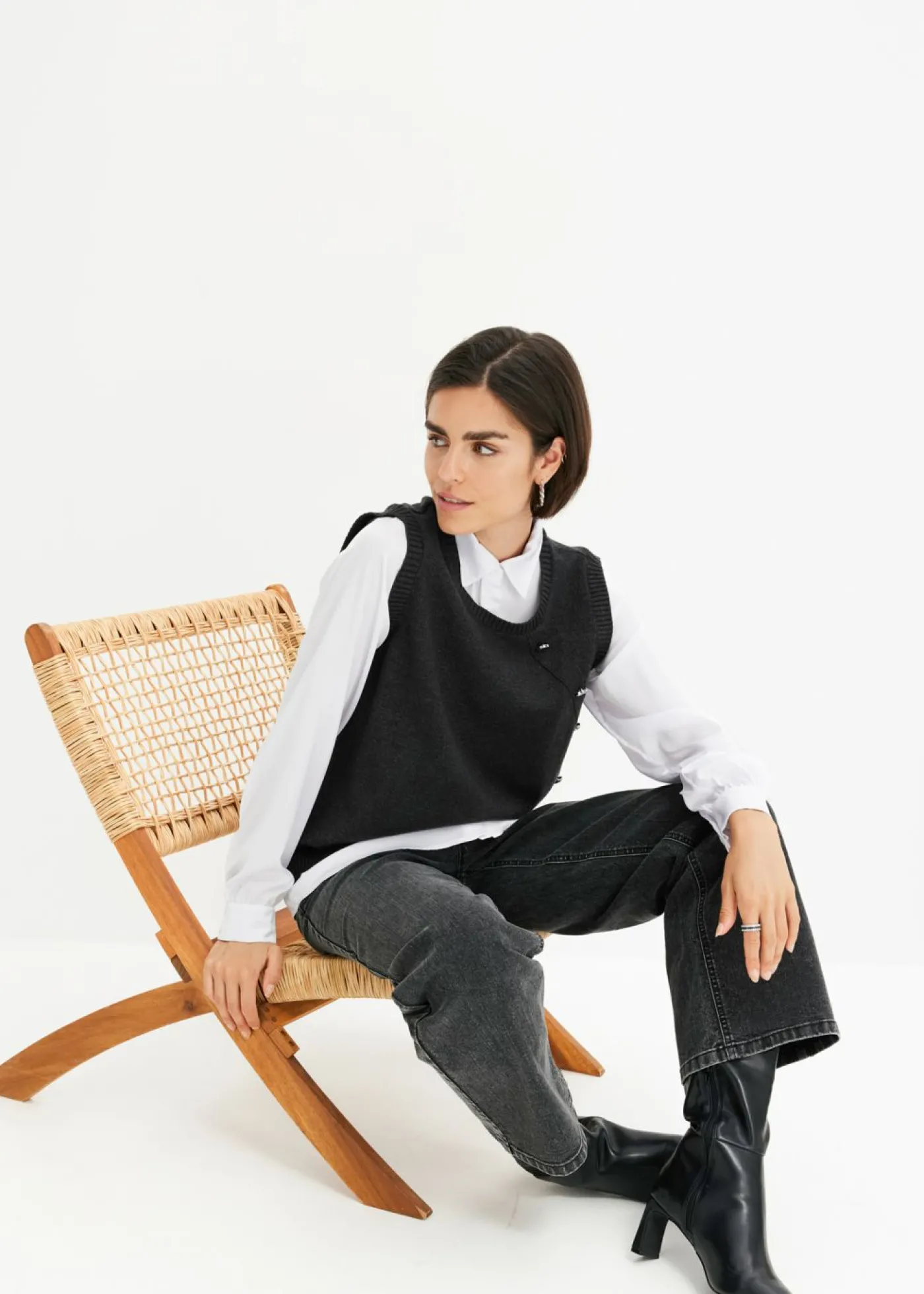bonprix bonprix Jersey con inserto de blusa Antracita jaspeado Outlet