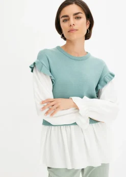 bonprix bonprix Jersey con inserto de blusa Menta jaspeado Sale