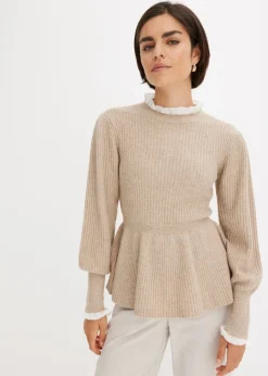 bonprix bonprix Jersey con inserto de blusa beige moteado Discount
