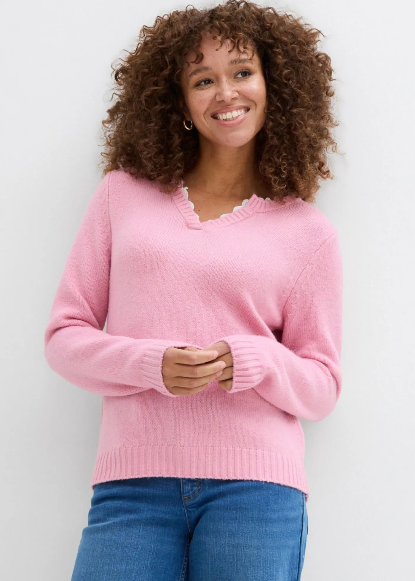 bonprix bonprix Jersey con inserto de encaje orquídea ahumado Outlet