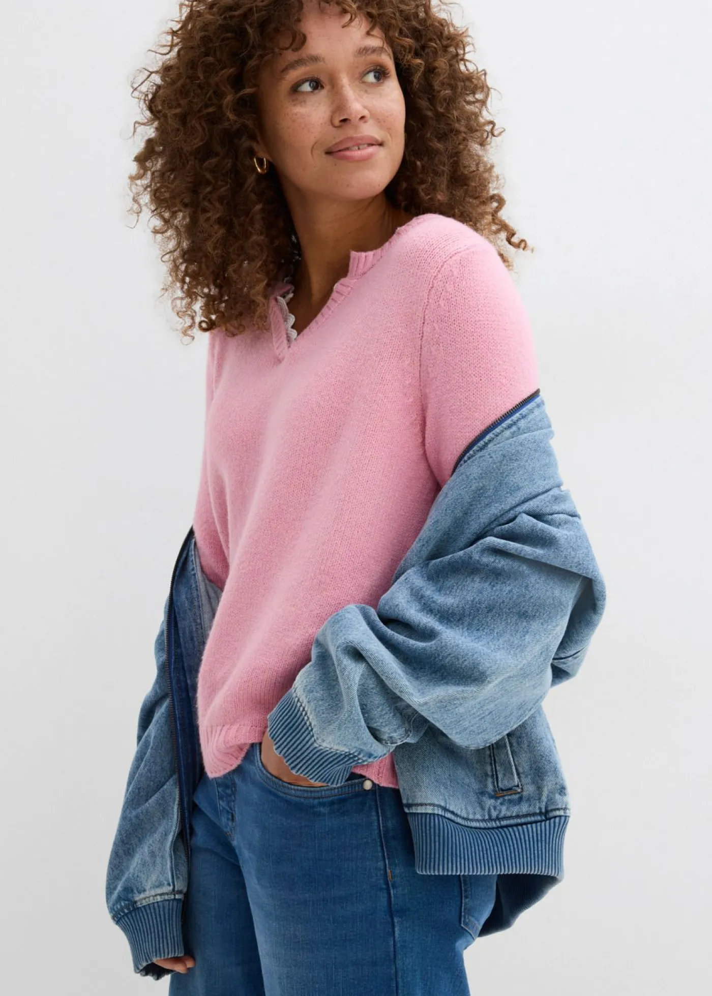 bonprix bonprix Jersey con inserto de encaje orquídea ahumado Outlet