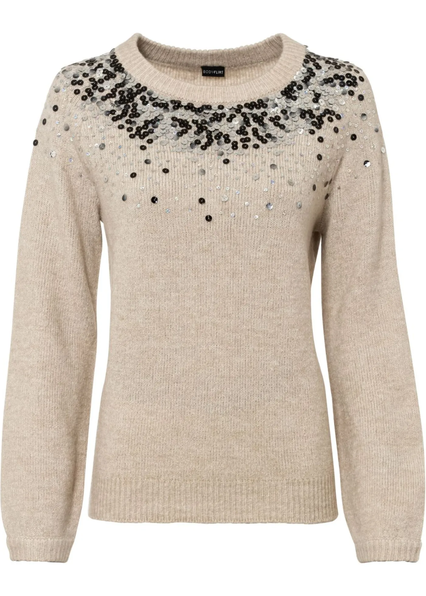 bonprix bonprix Jersey con lentejuelas coloridas Beige jaspeado Online