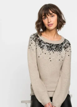 bonprix bonprix Jersey con lentejuelas coloridas Beige jaspeado Online