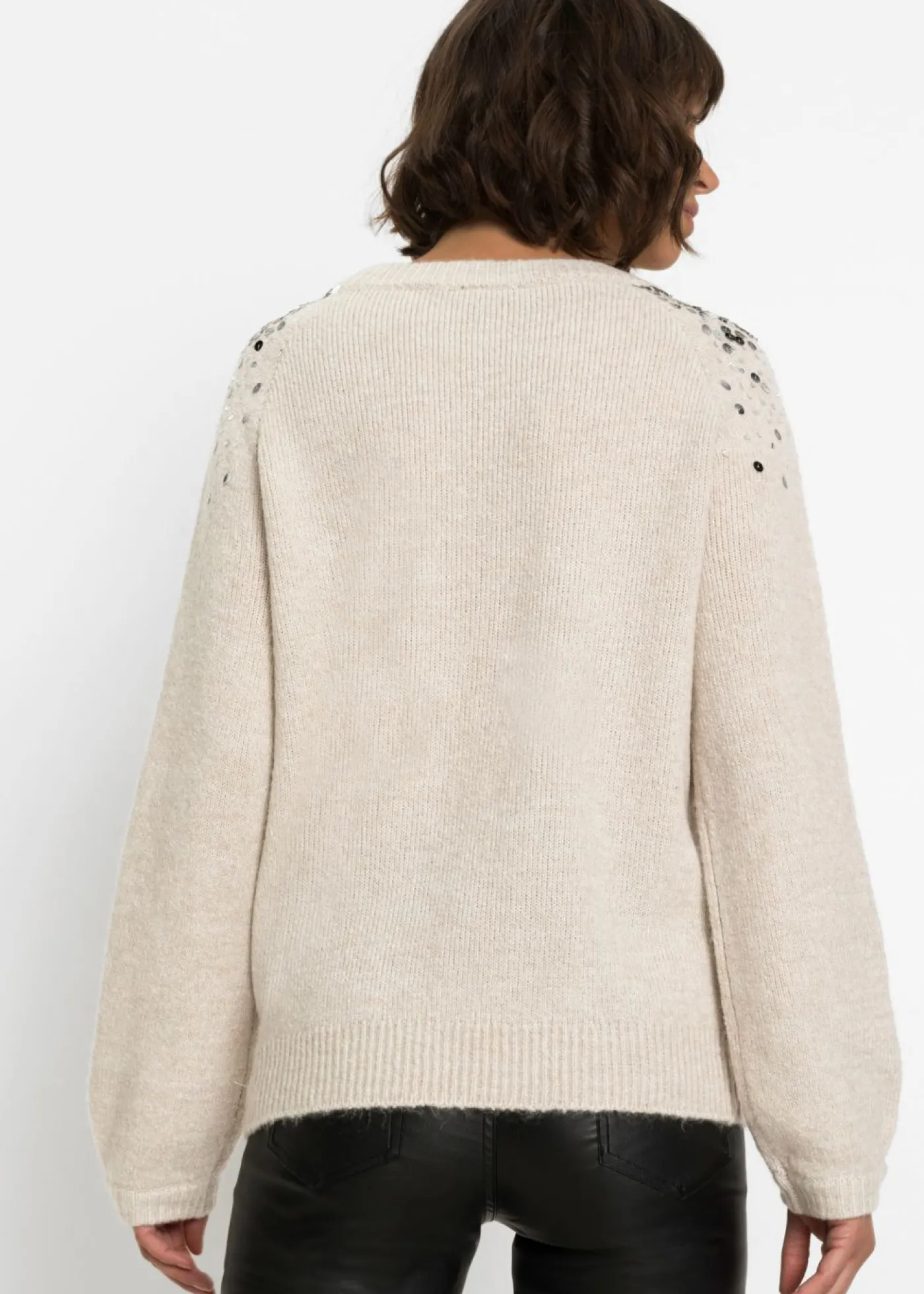bonprix bonprix Jersey con lentejuelas coloridas Beige jaspeado Online