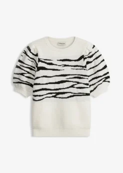 bonprix bonprix Jersey con mangas abullonadas Blanco lana-negro Hot