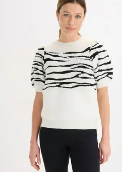 bonprix bonprix Jersey con mangas abullonadas Blanco lana-negro Hot