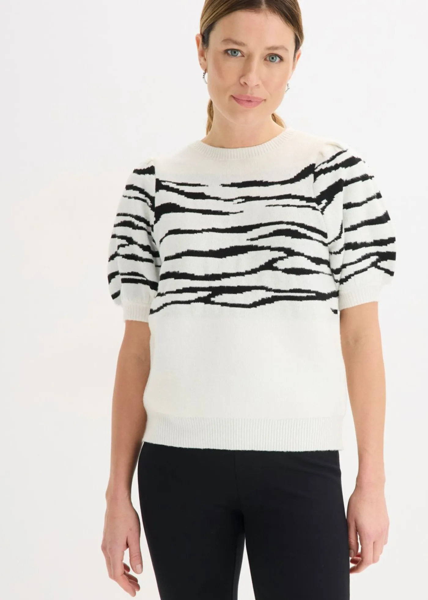 bonprix bonprix Jersey con mangas abullonadas Blanco lana-negro Hot
