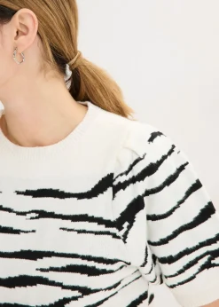 bonprix bonprix Jersey con mangas abullonadas Blanco lana-negro Hot