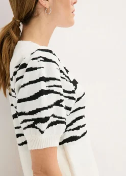 bonprix bonprix Jersey con mangas abullonadas Blanco lana-negro Hot