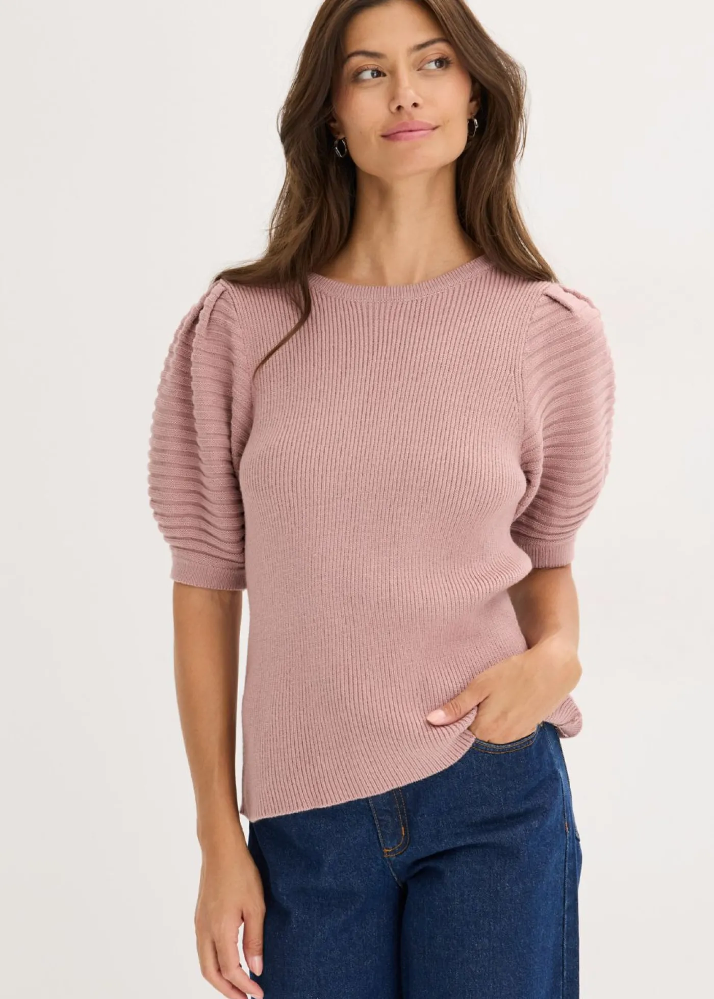 bonprix bonprix Jersey con mangas abullonadas Rosa palo Sale