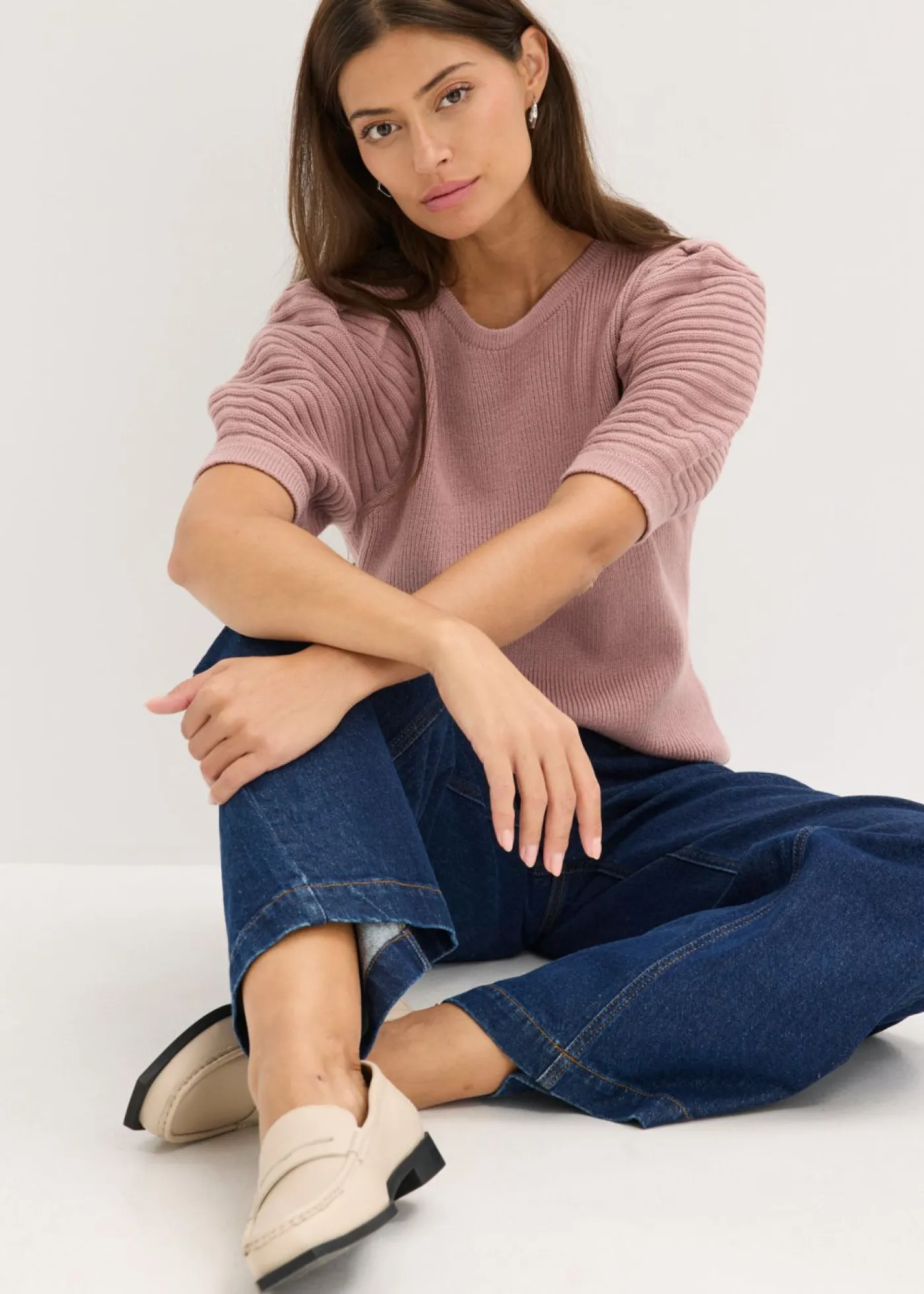 bonprix bonprix Jersey con mangas abullonadas Rosa palo Sale