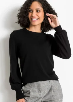 bonprix bonprix Jersey con mangas abullonadas Negro New