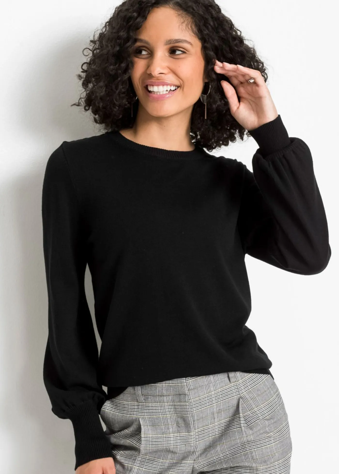 bonprix bonprix Jersey con mangas abullonadas Negro New