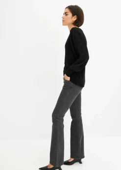 bonprix bonprix Jersey con mangas plisadas de viscosa sostenible Negro