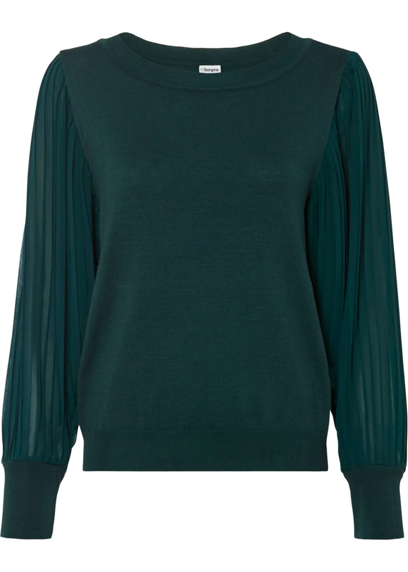 bonprix bonprix Jersey con mangas plisadas de viscosa sostenible Verde intenso