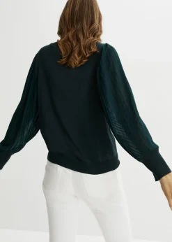 bonprix bonprix Jersey con mangas plisadas de viscosa sostenible Verde intenso