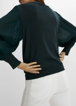 bonprix bonprix Jersey con mangas plisadas de viscosa sostenible Verde intenso