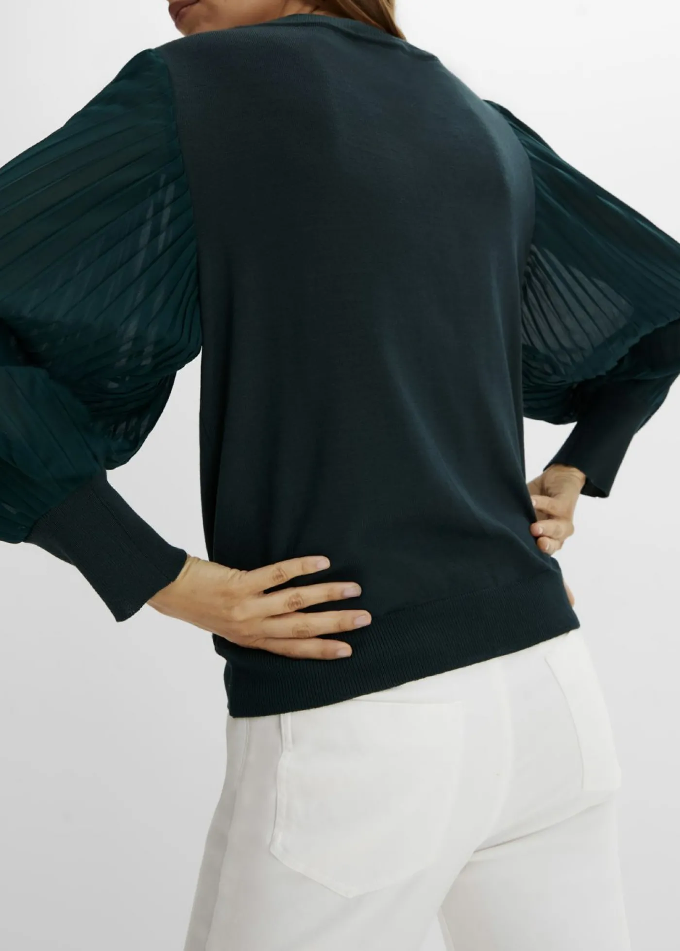 bonprix bonprix Jersey con mangas plisadas de viscosa sostenible Verde intenso