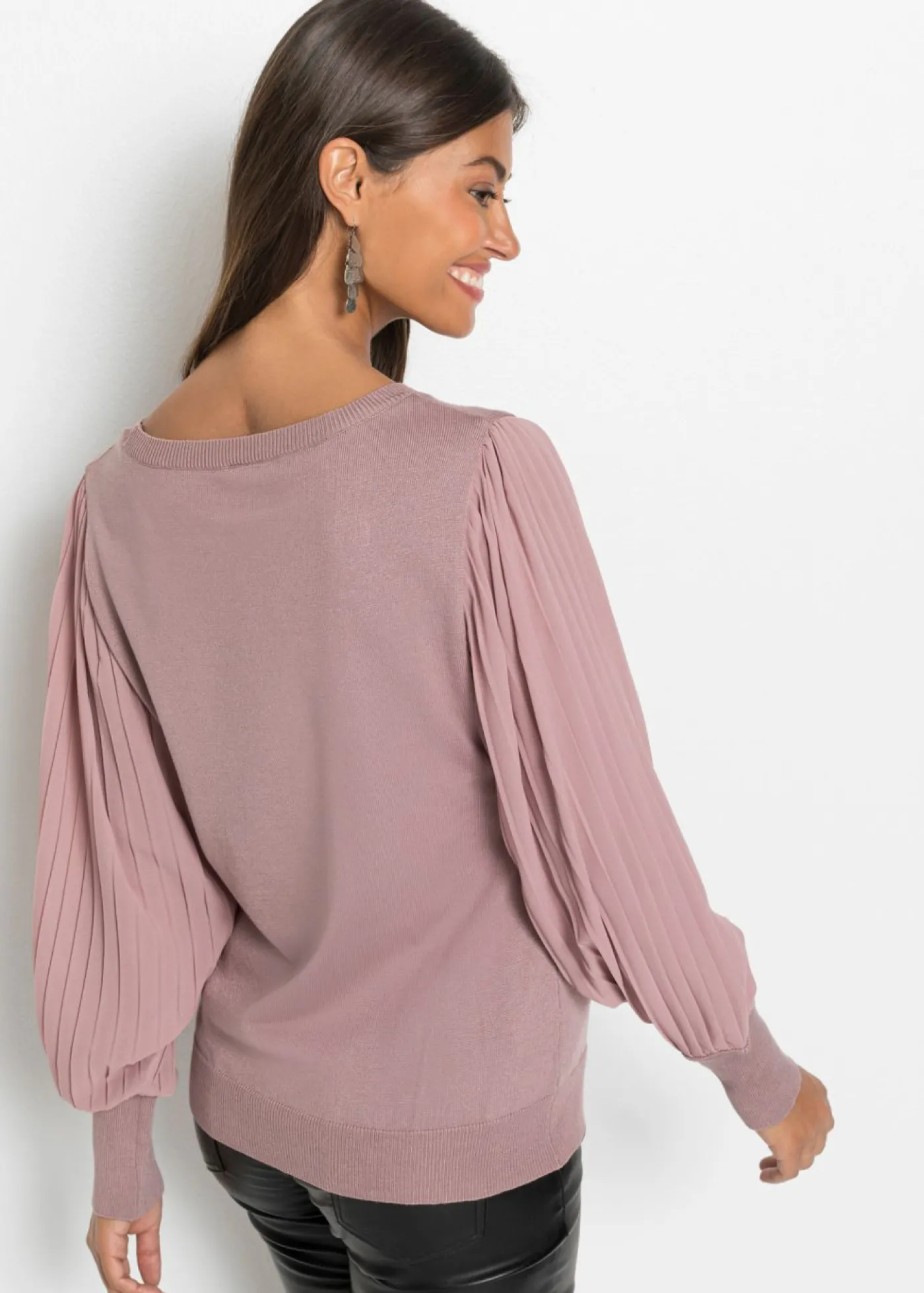 bonprix bonprix Jersey con mangas plisadas de viscosa sostenible palisandro Discount