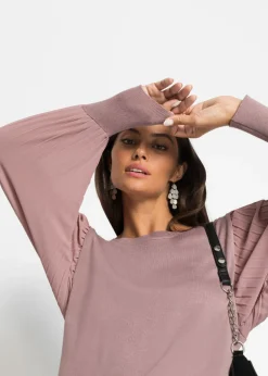 bonprix bonprix Jersey con mangas plisadas de viscosa sostenible palisandro Discount