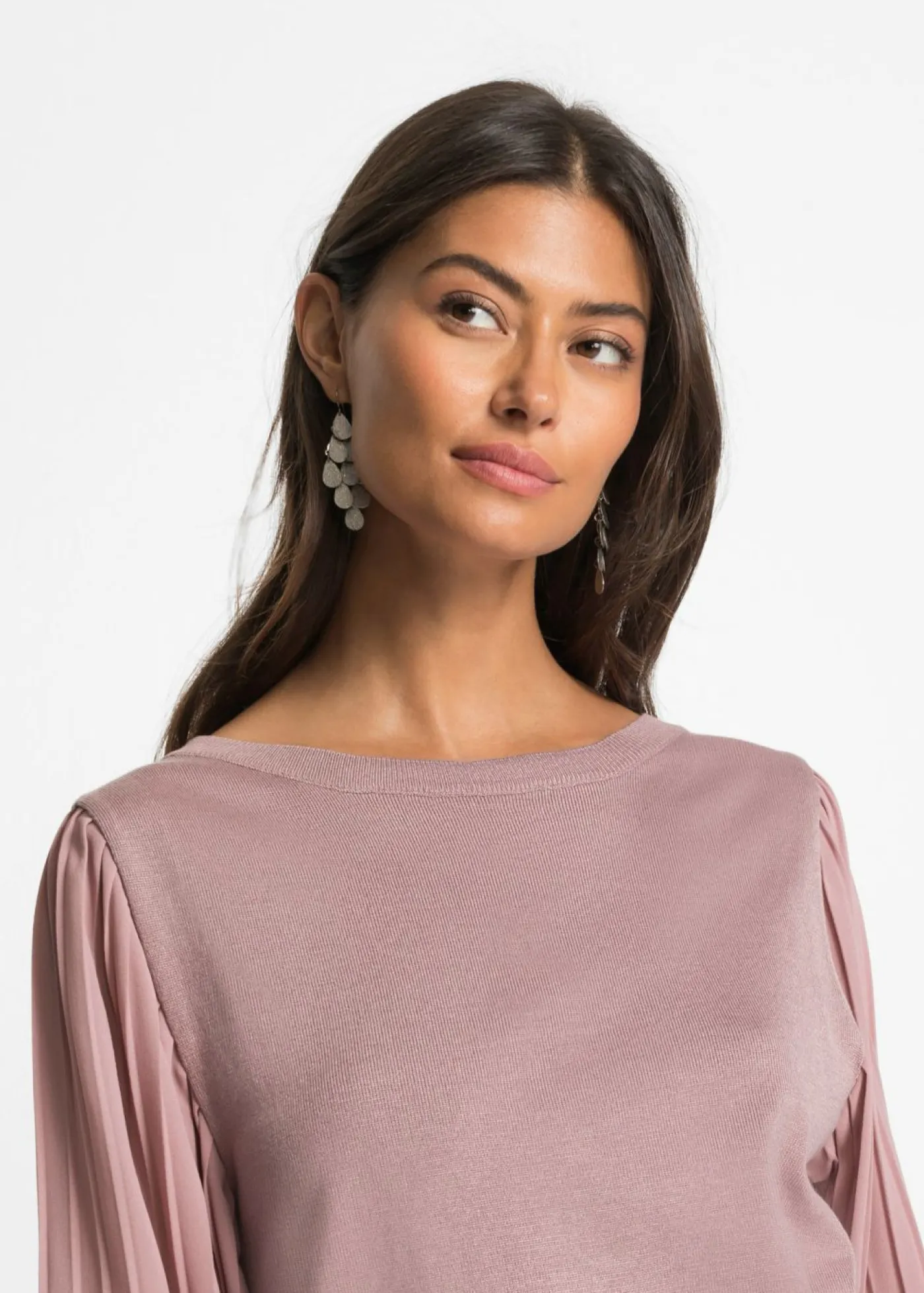 bonprix bonprix Jersey con mangas plisadas de viscosa sostenible palisandro Discount