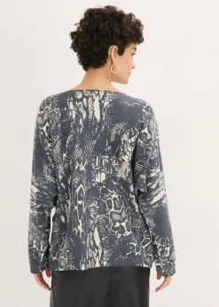 bonprix bonprix Jersey con mangas tipo murciélago y estampado de serpiente Negro + blanco perla Online
