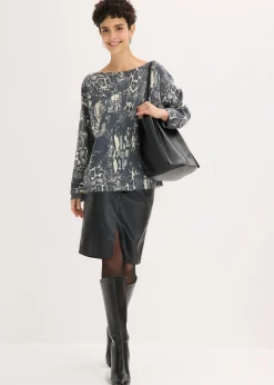 bonprix bonprix Jersey con mangas tipo murciélago y estampado de serpiente Negro + blanco perla Online