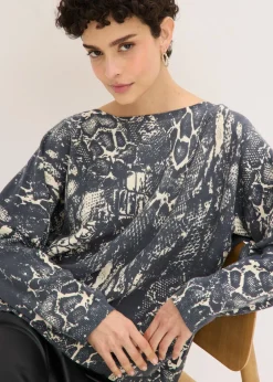 bonprix bonprix Jersey con mangas tipo murciélago y estampado de serpiente Negro + blanco perla Online