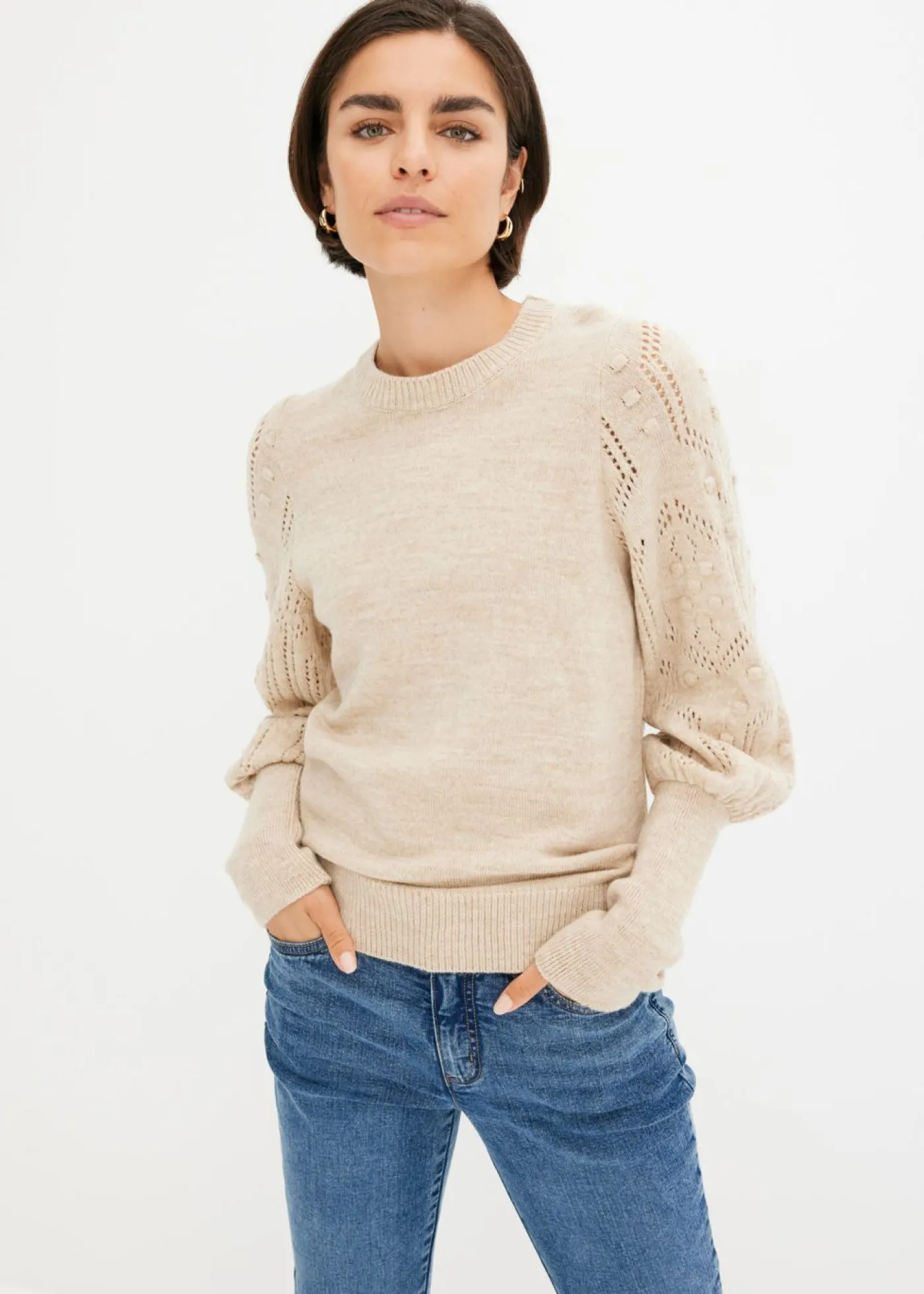 bonprix bonprix Jersey con patrón de ajour Beige Hot