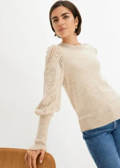 bonprix bonprix Jersey con patrón de ajour Beige Hot
