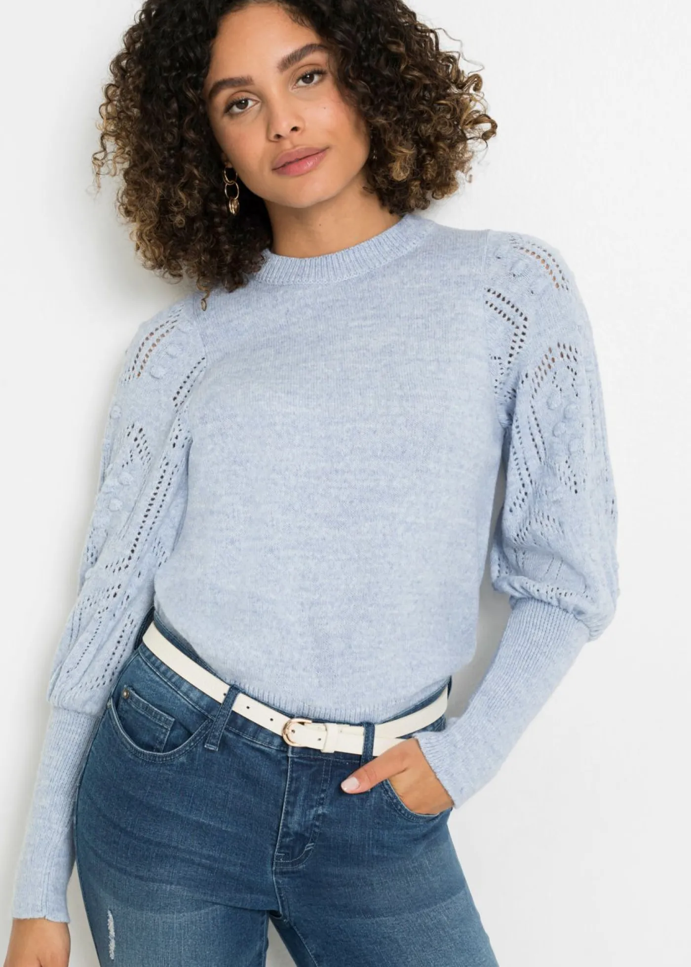 bonprix bonprix Jersey con patrón de ajour Azul claro Hot
