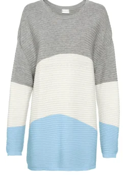 bonprix bonprix Jersey con patrón de canalé gris claro moteado / crema suave / azul glaciar con rayas New