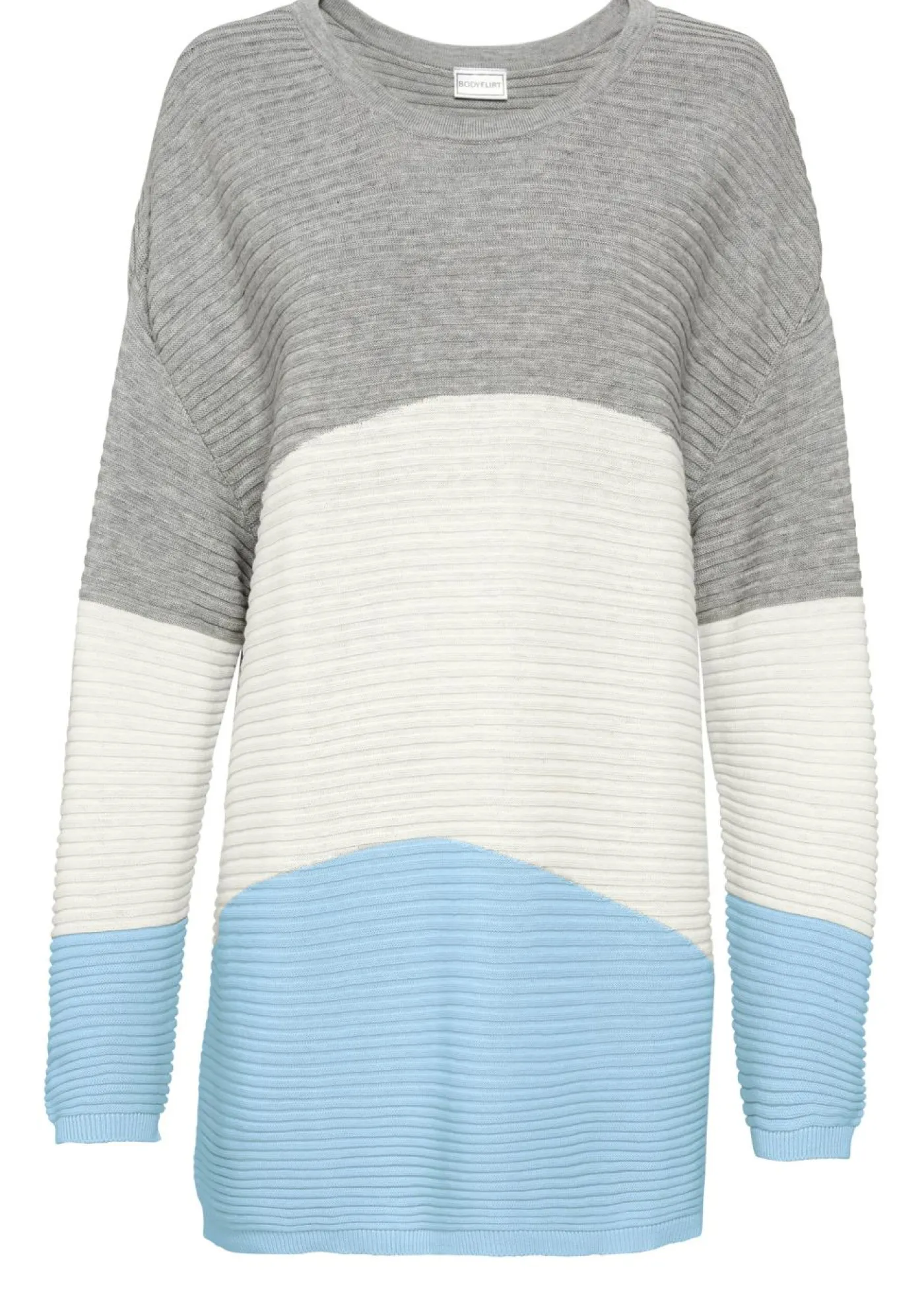 bonprix bonprix Jersey con patrón de canalé gris claro moteado / crema suave / azul glaciar con rayas New