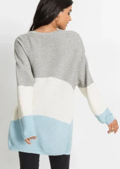 bonprix bonprix Jersey con patrón de canalé gris claro moteado / crema suave / azul glaciar con rayas New