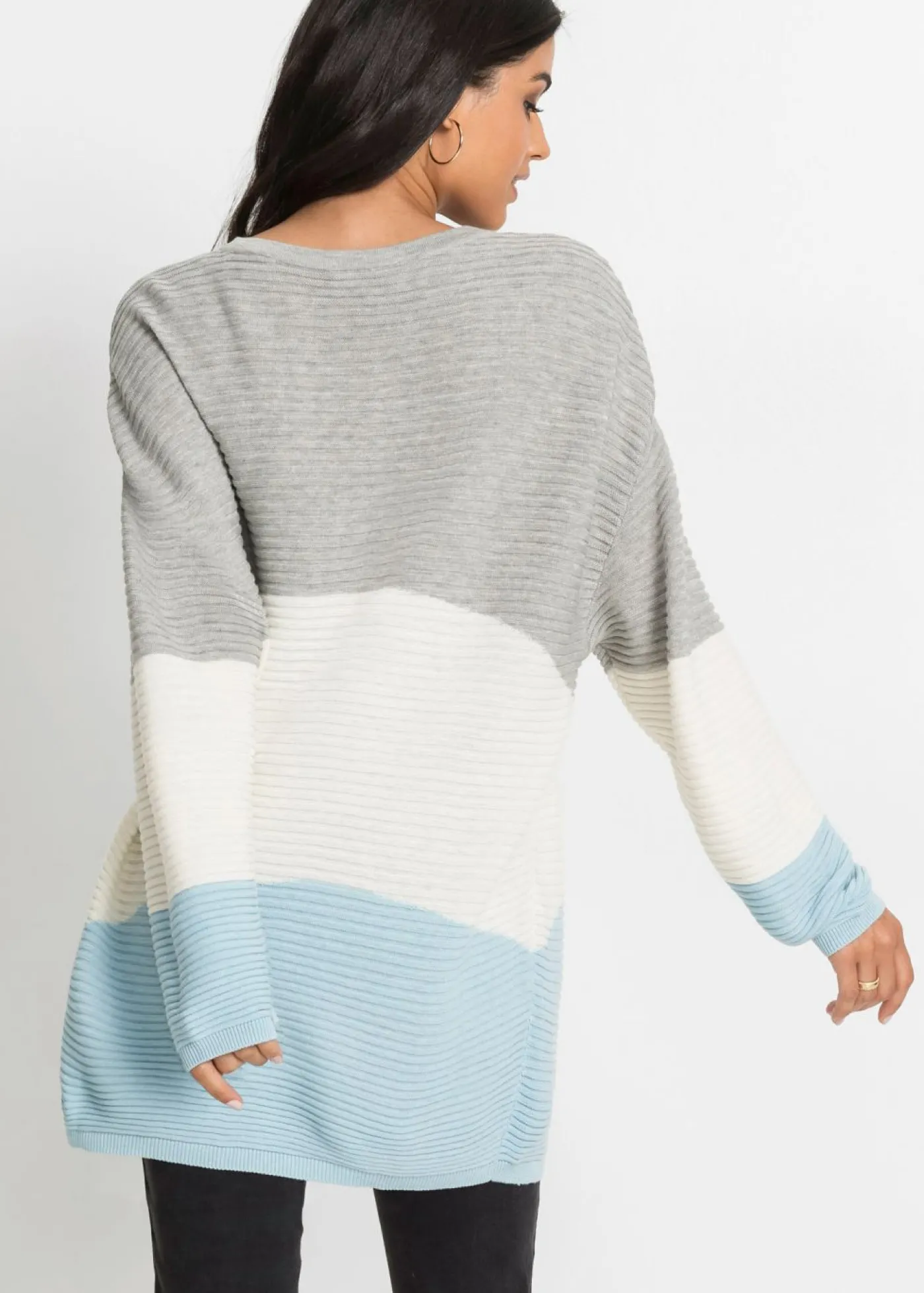 bonprix bonprix Jersey con patrón de canalé gris claro moteado / crema suave / azul glaciar con rayas New