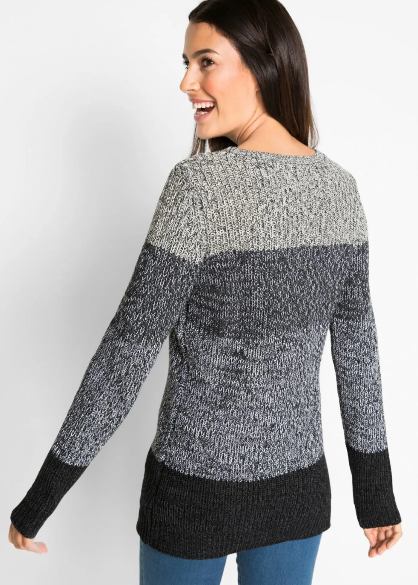 bonprix bonprix Jersey con patrón de rayas Gris oscuro jaspeado de rayas New