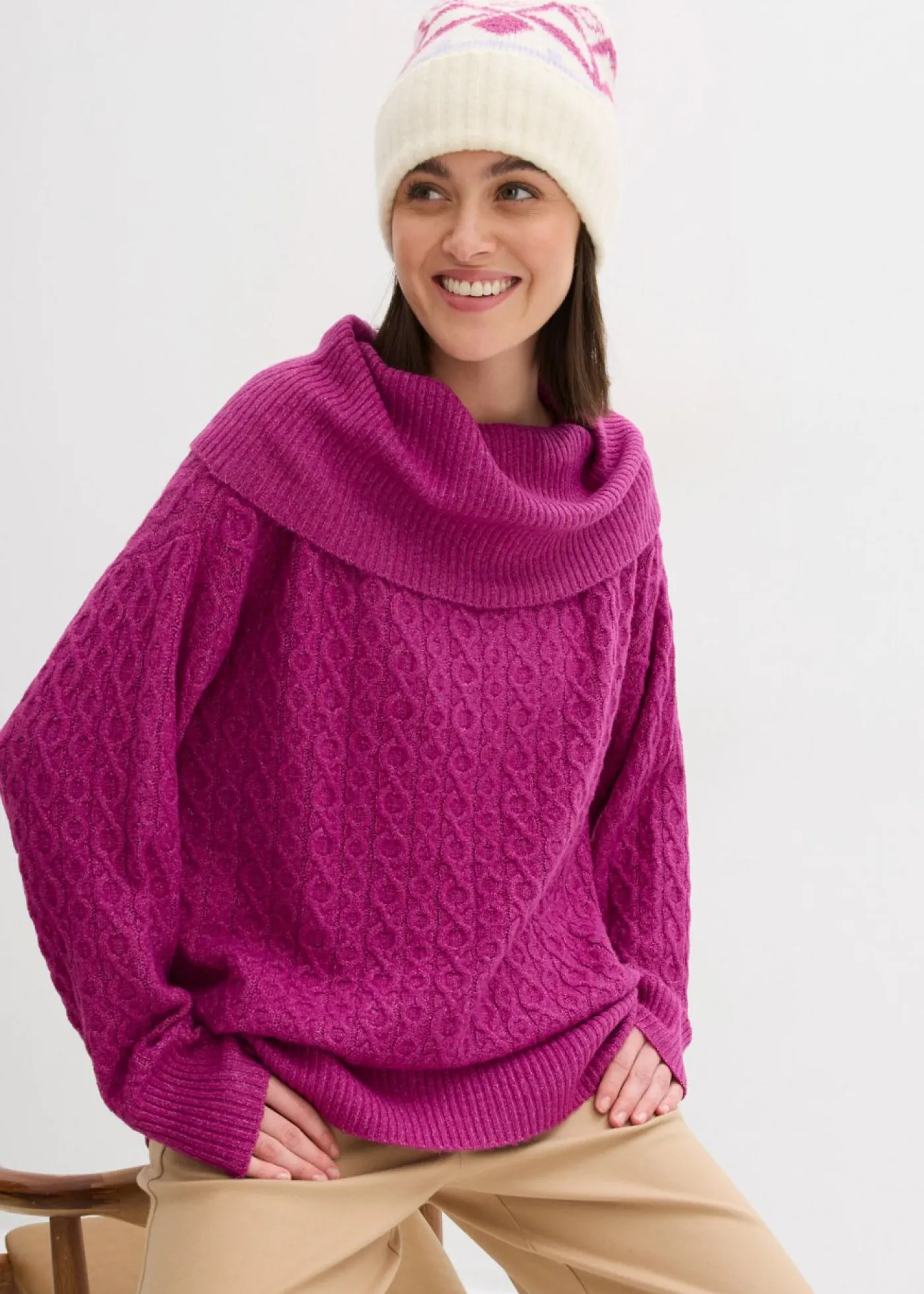 bonprix bonprix Jersey con patrón trenzado Fucsia oscuro Best