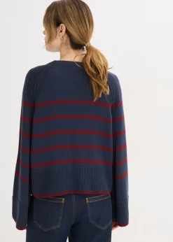 bonprix bonprix Jersey con rayas en contraste Azul marino/rojo rubí de rayas Best