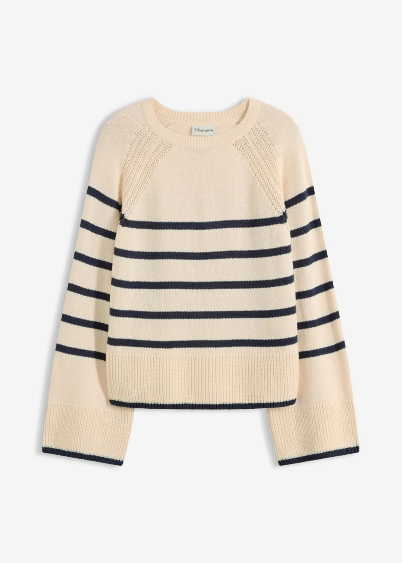 bonprix bonprix Jersey con rayas en contraste Blanco perla/azul marino de rayas Discount