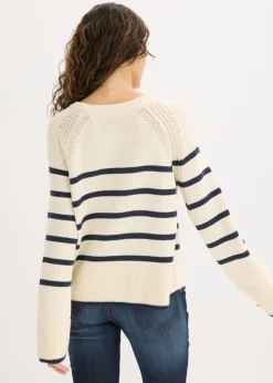 bonprix bonprix Jersey con rayas en contraste Blanco perla/azul marino de rayas Discount