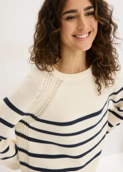 bonprix bonprix Jersey con rayas en contraste Blanco perla/azul marino de rayas Discount