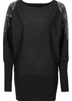 bonprix bonprix Jersey con strass en los hombros Negro