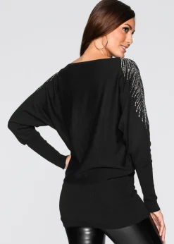 bonprix bonprix Jersey con strass en los hombros Negro