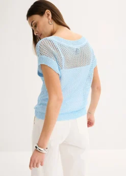 bonprix bonprix Jersey de ajour con hilo brillante azul pálido Sale